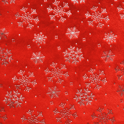 Ткань Искусственный Мех Коротковорсовый 190 гр/м2 (Ширина 150см), принт Снежинки на красном (на отрез) в Кашире